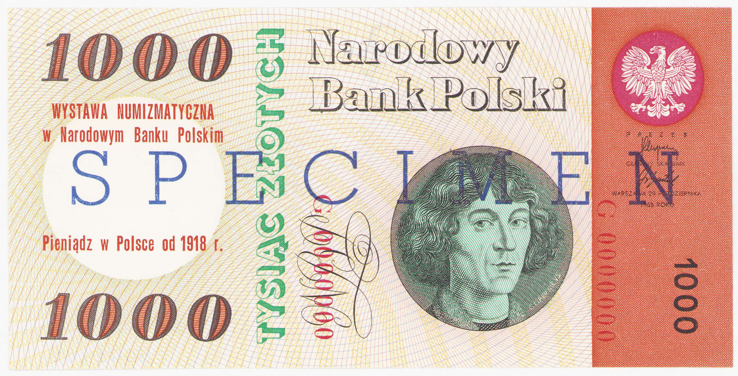 WZÓR / SPECIMEN. 1.000 złotych 1965 seria G, Kopernik